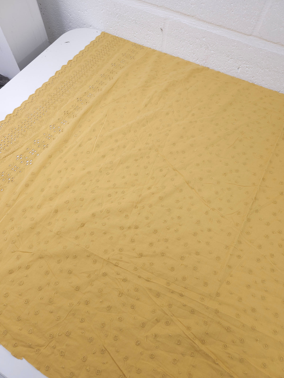 Light Mustard Tossed Swirl Double Border Cotton Broderie Anglaise