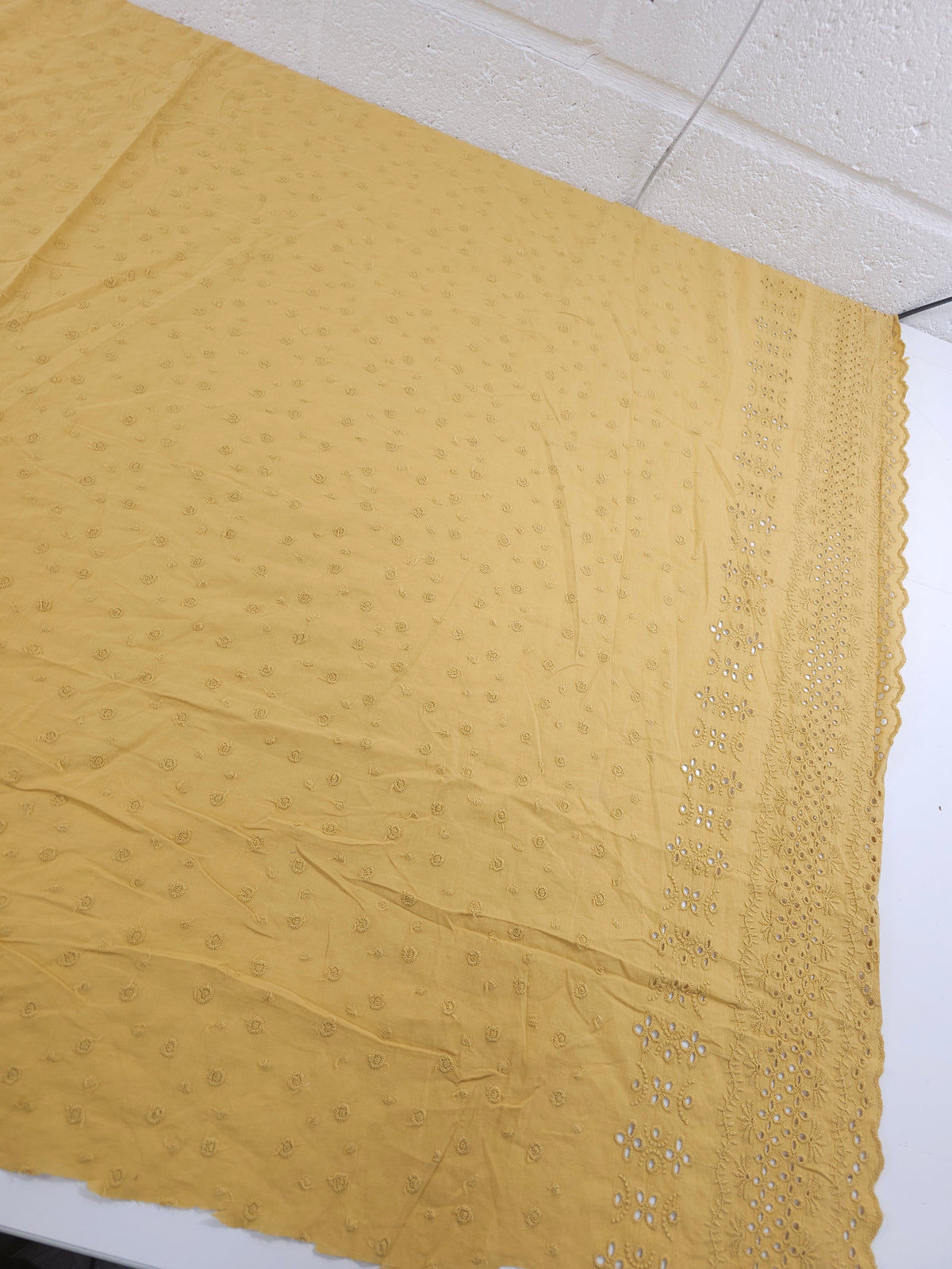 Light Mustard Tossed Swirl Double Border Cotton Broderie Anglaise