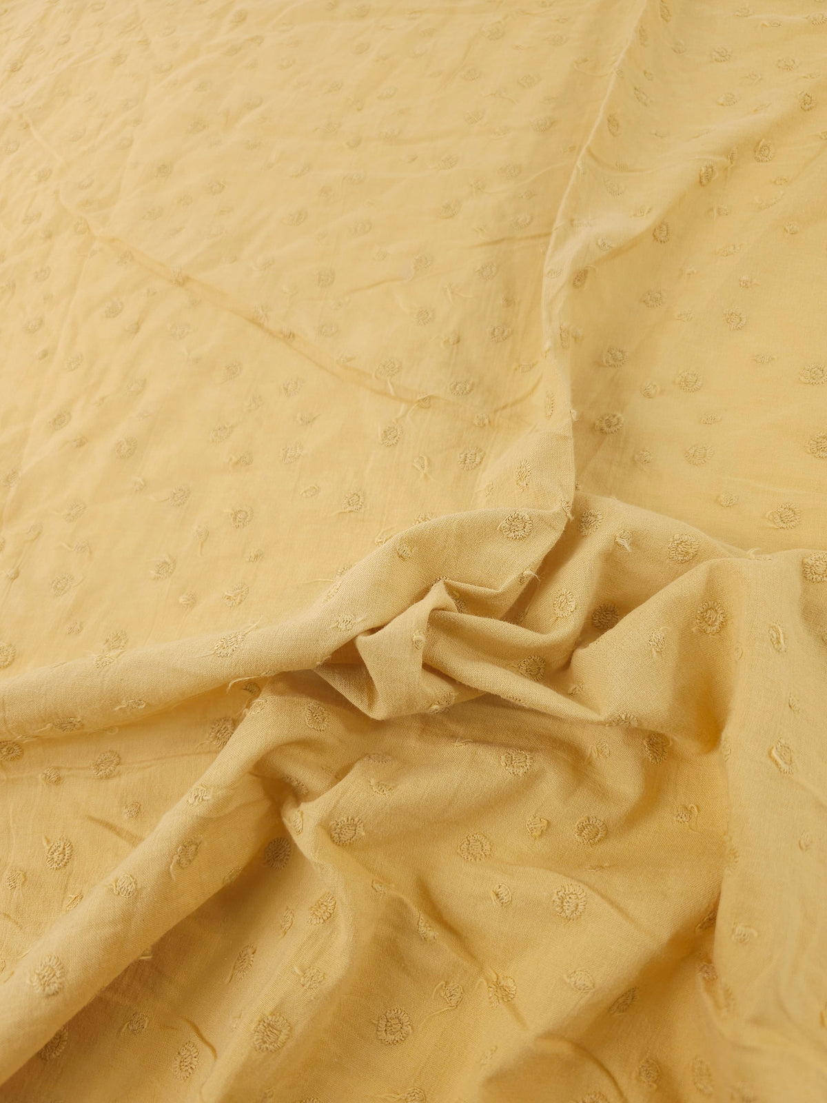 Light Mustard Tossed Swirl Double Border Cotton Broderie Anglaise