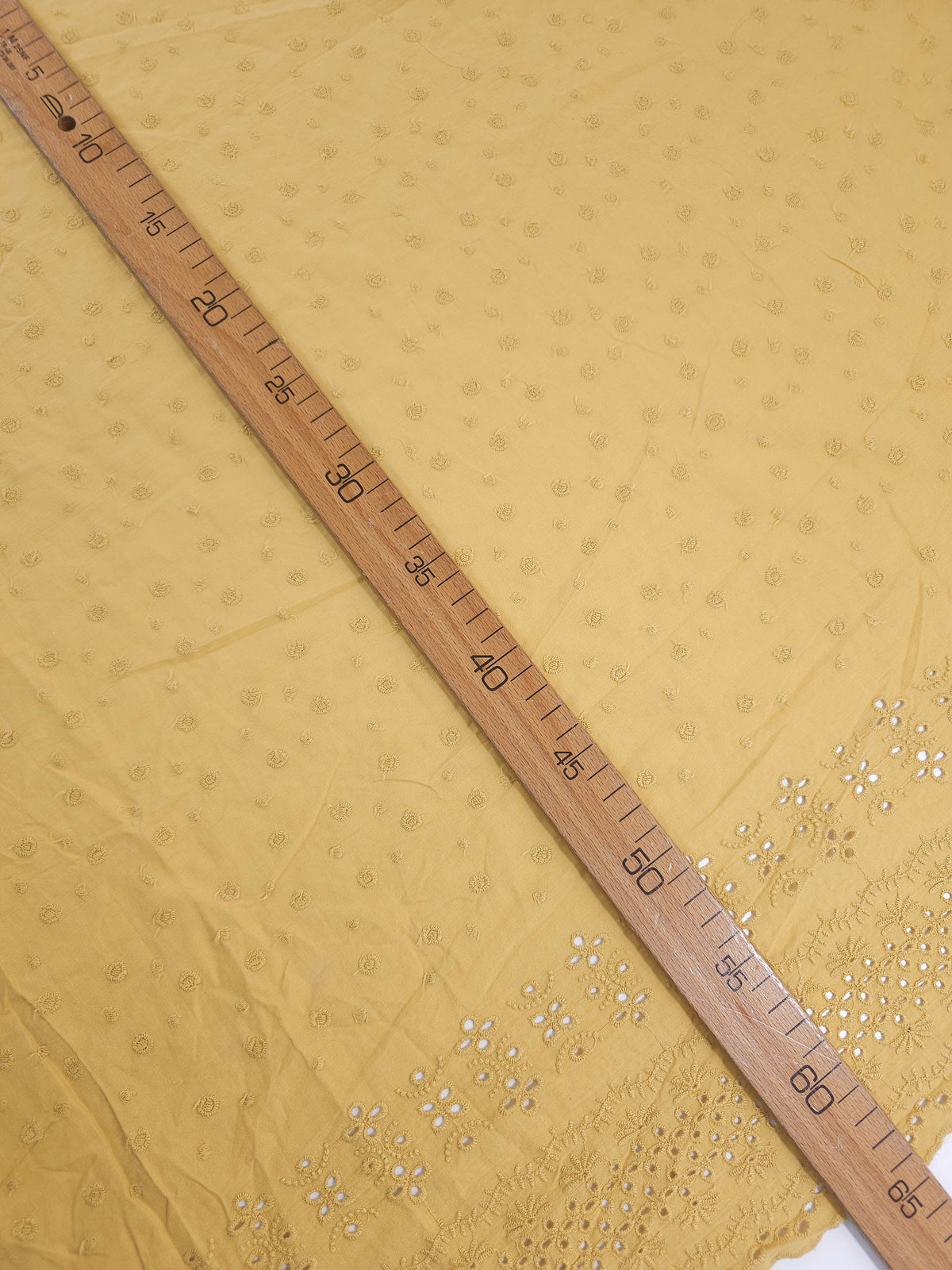 Light Mustard Tossed Swirl Double Border Cotton Broderie Anglaise