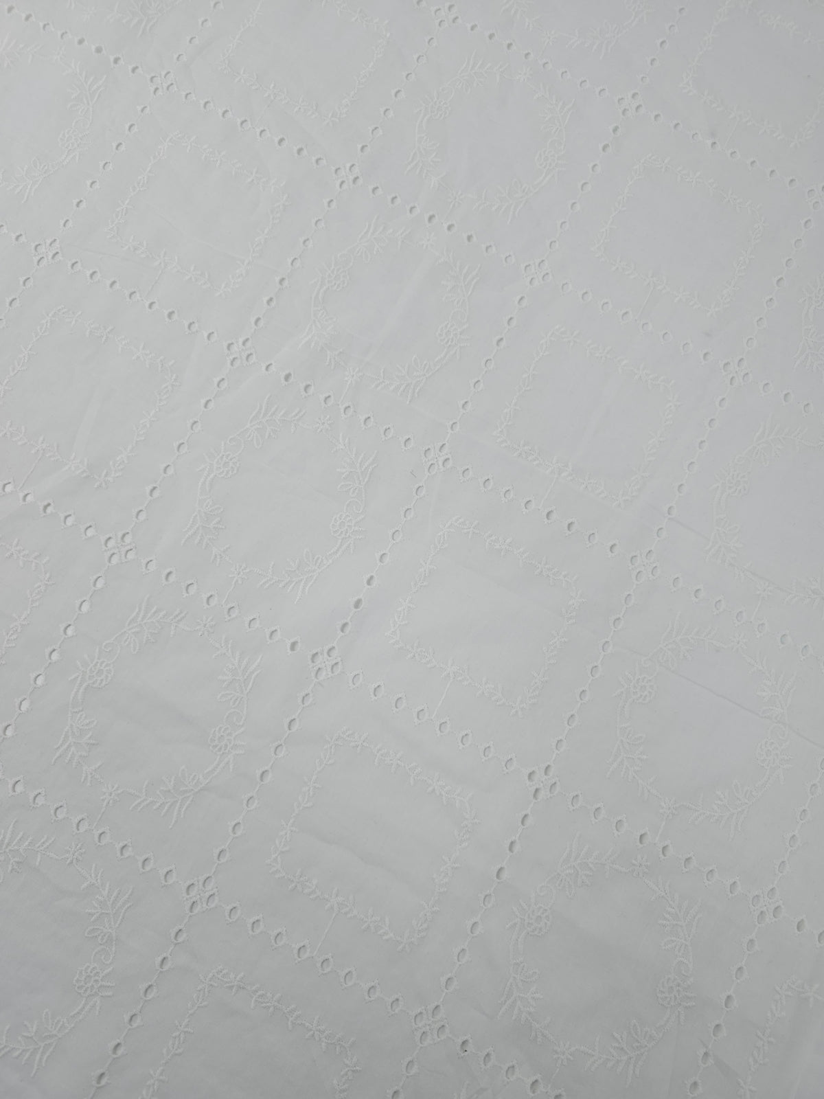 White Circle/Square Check Lightweight Cotton Broderie Anglaise