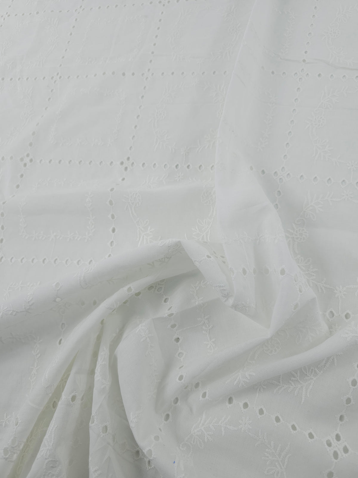 White Circle/Square Check Lightweight Cotton Broderie Anglaise