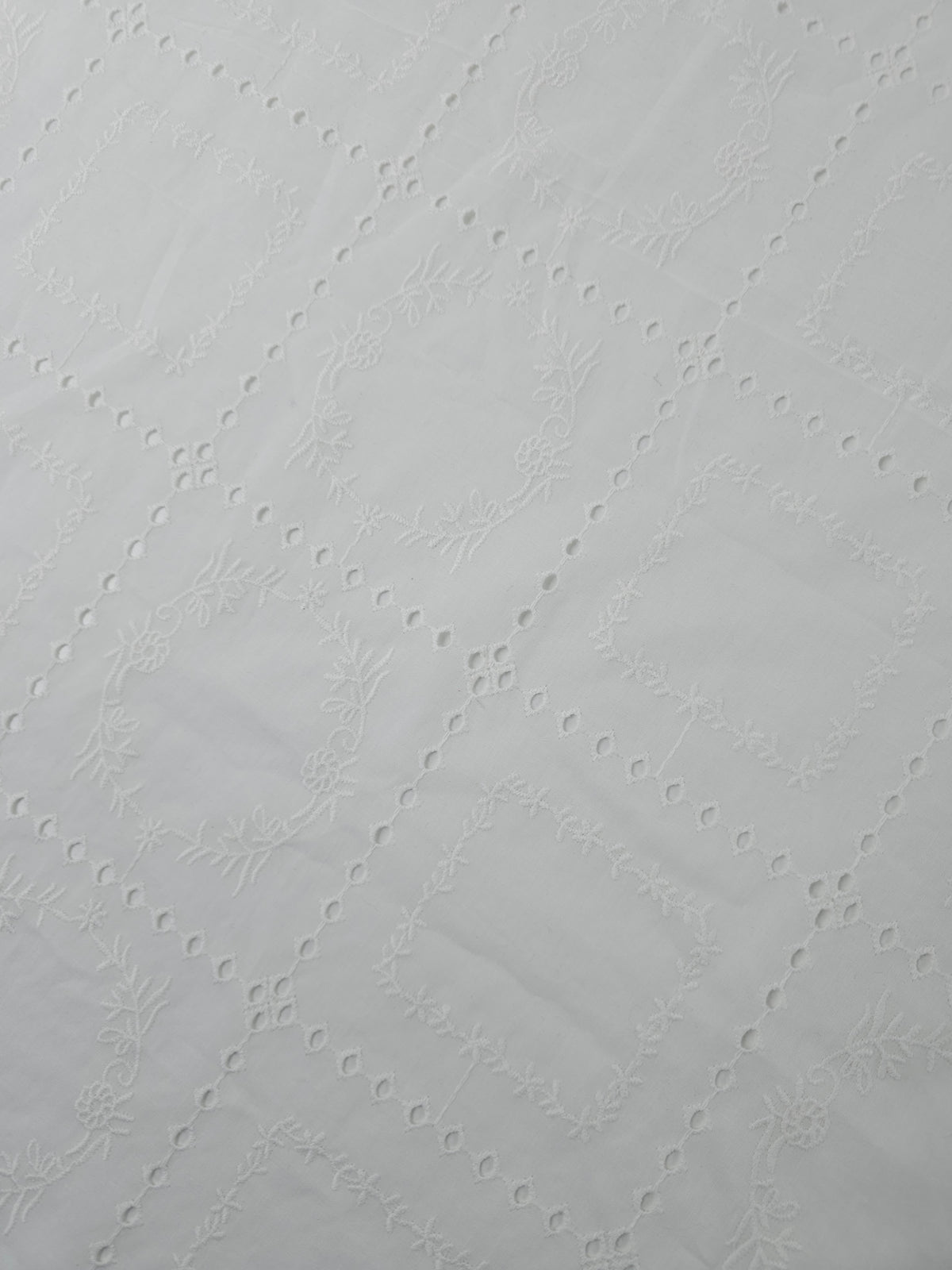 White Circle/Square Check Lightweight Cotton Broderie Anglaise