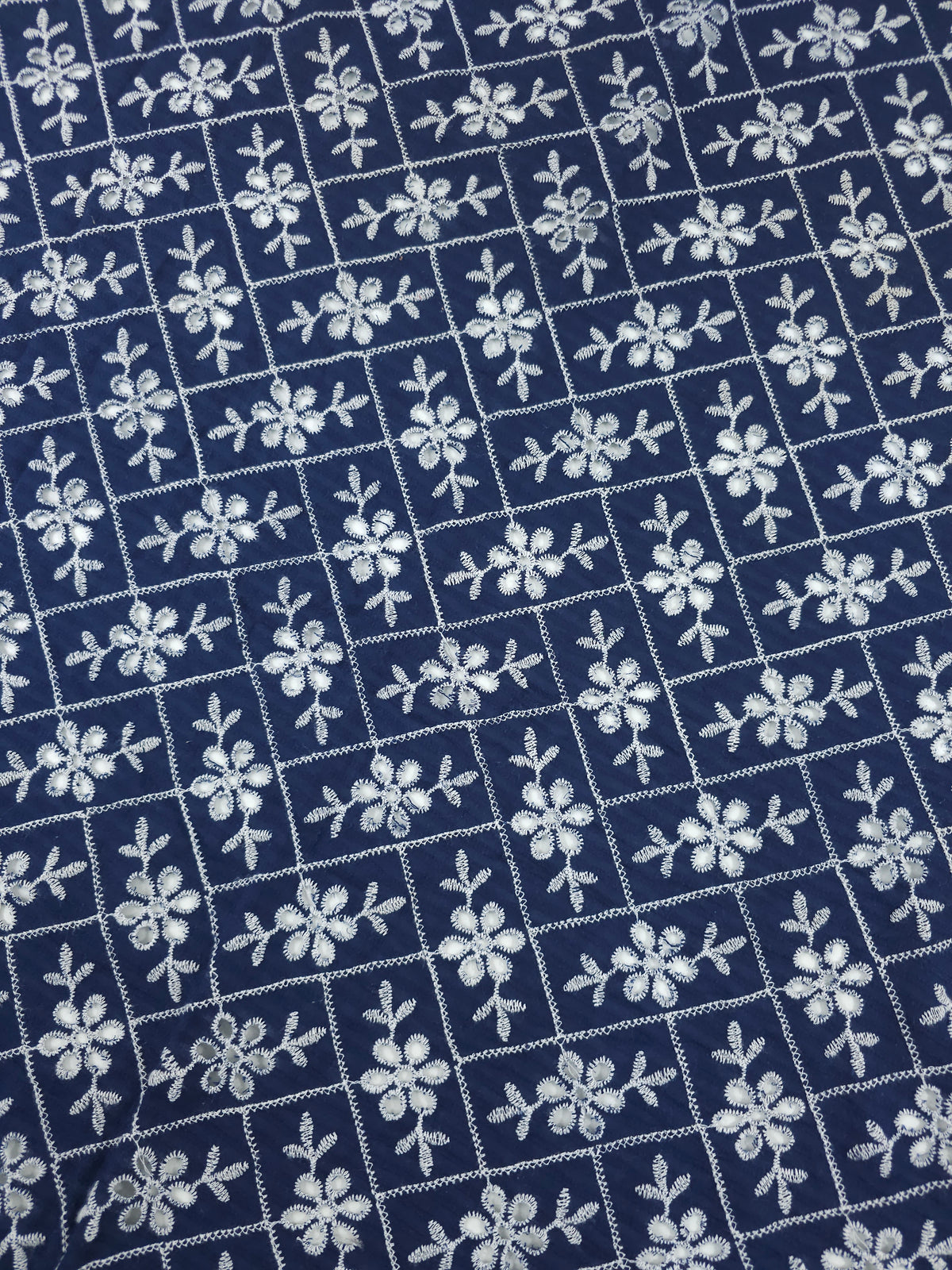 Navy Rectangle Floral Lightweight Cotton Broderie Anglaise