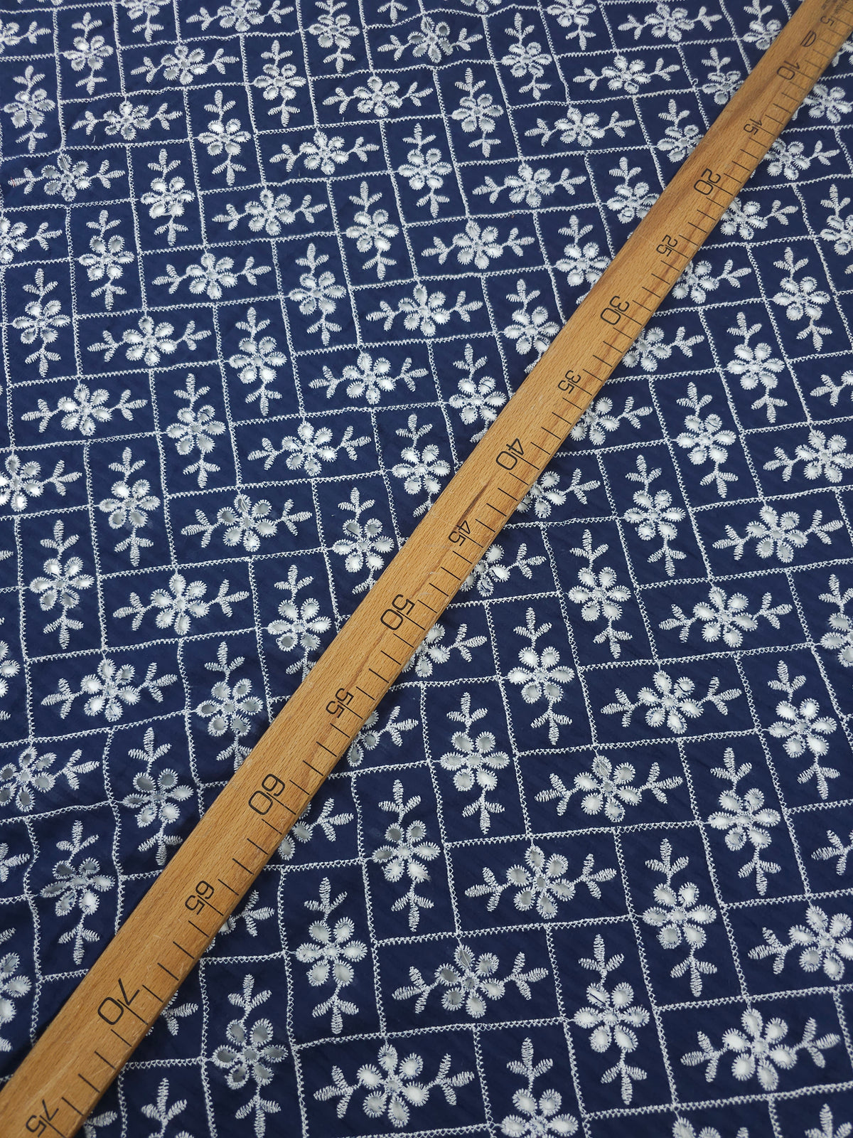 Navy Rectangle Floral Lightweight Cotton Broderie Anglaise