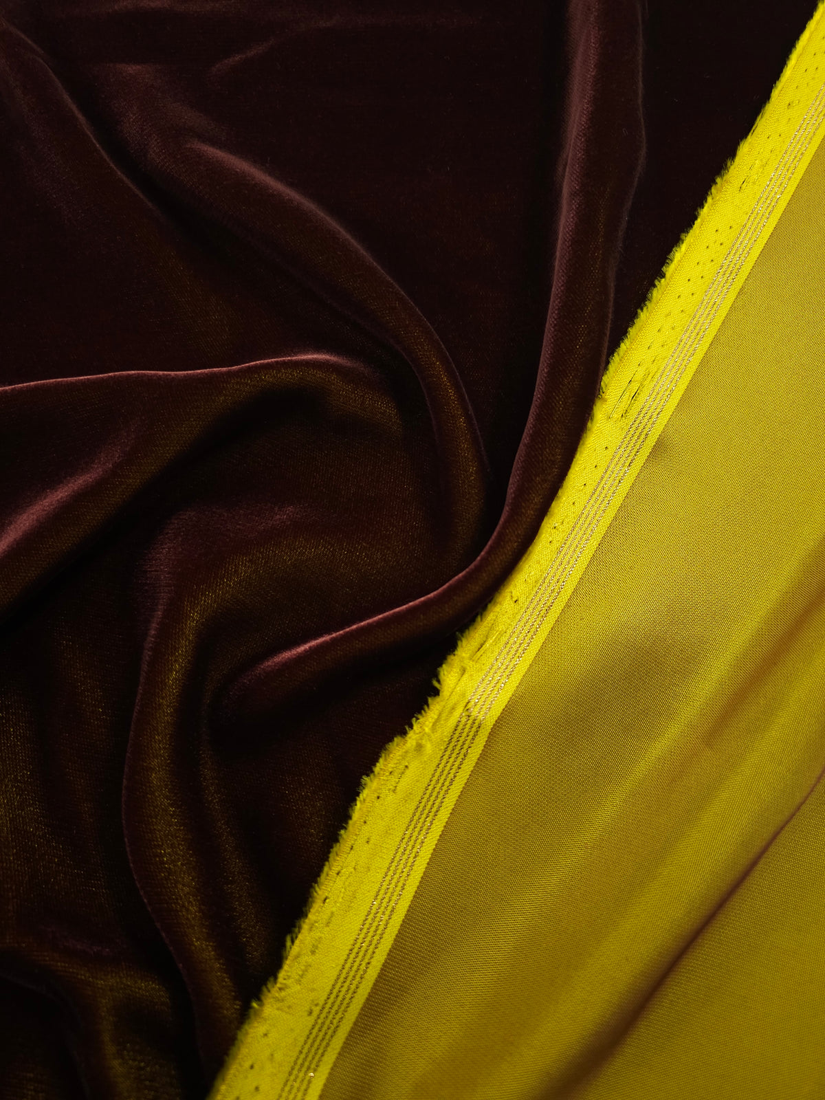 Burgundy/Yellow Two-Tone Viscose Acetate Velvet