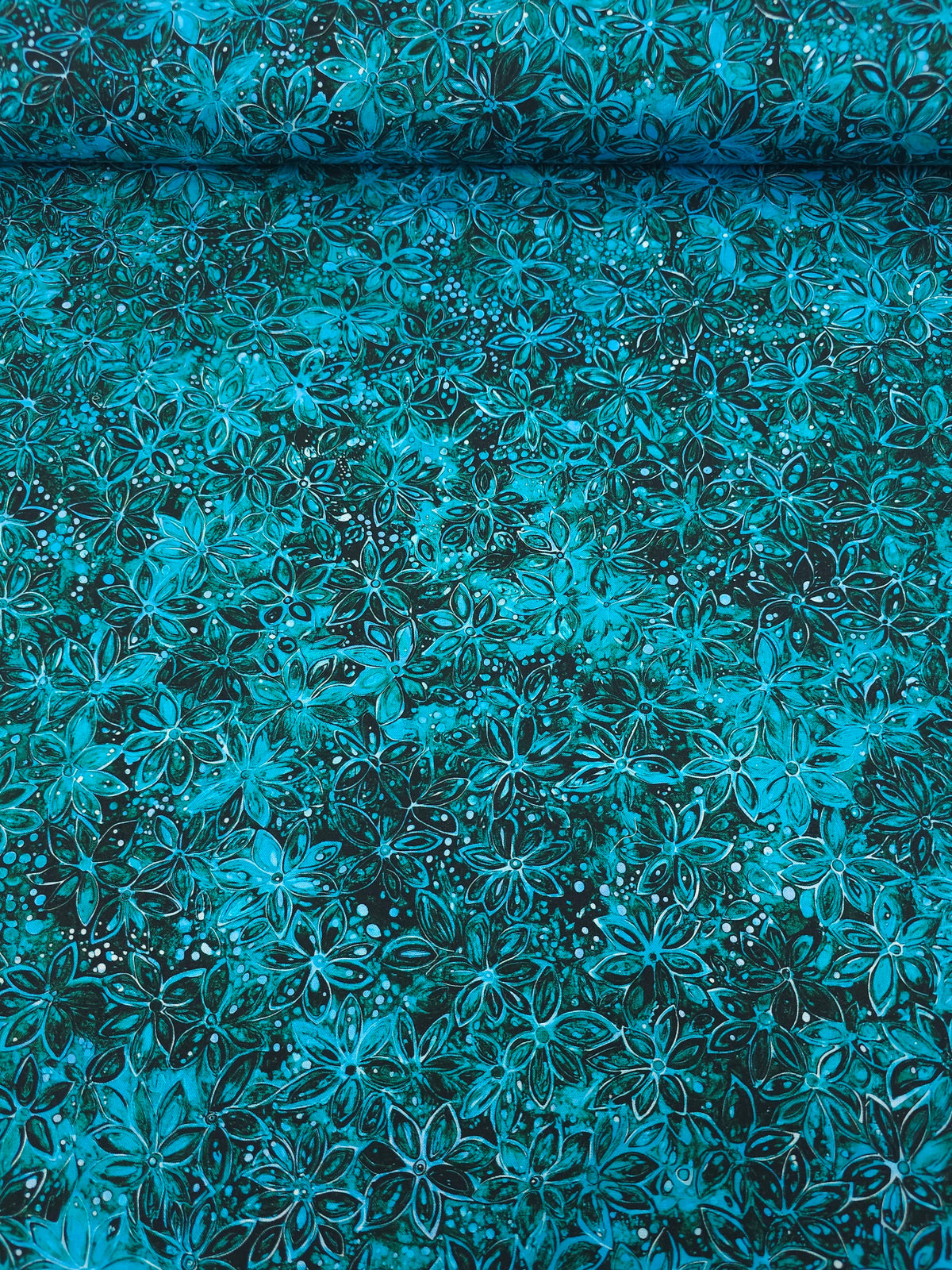 Teal Star Floral Blossom 100% Cotton