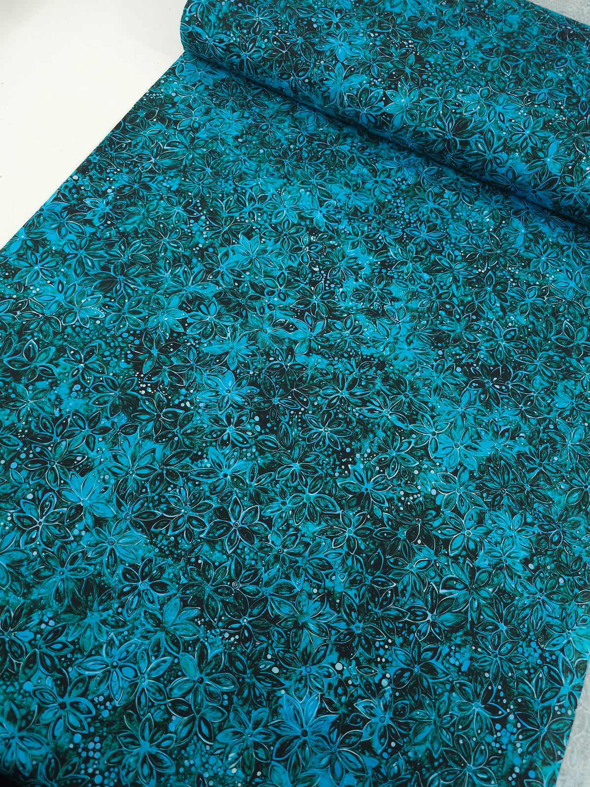 Teal Star Floral Blossom 100% Cotton
