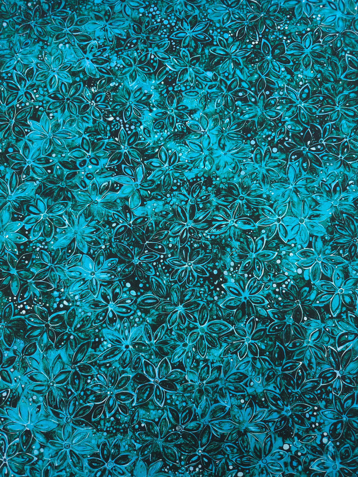 Teal Star Floral Blossom 100% Cotton