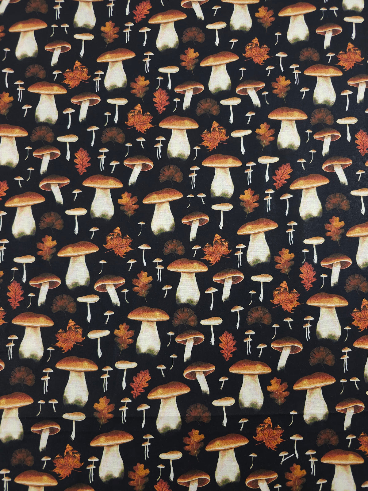 Fall Mushroom Leaves 100% Cotton