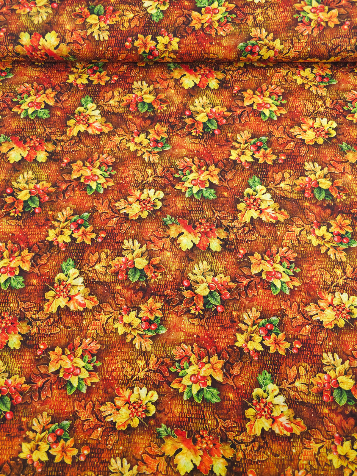 Cranberry Rustic Leaves 100% Cotton