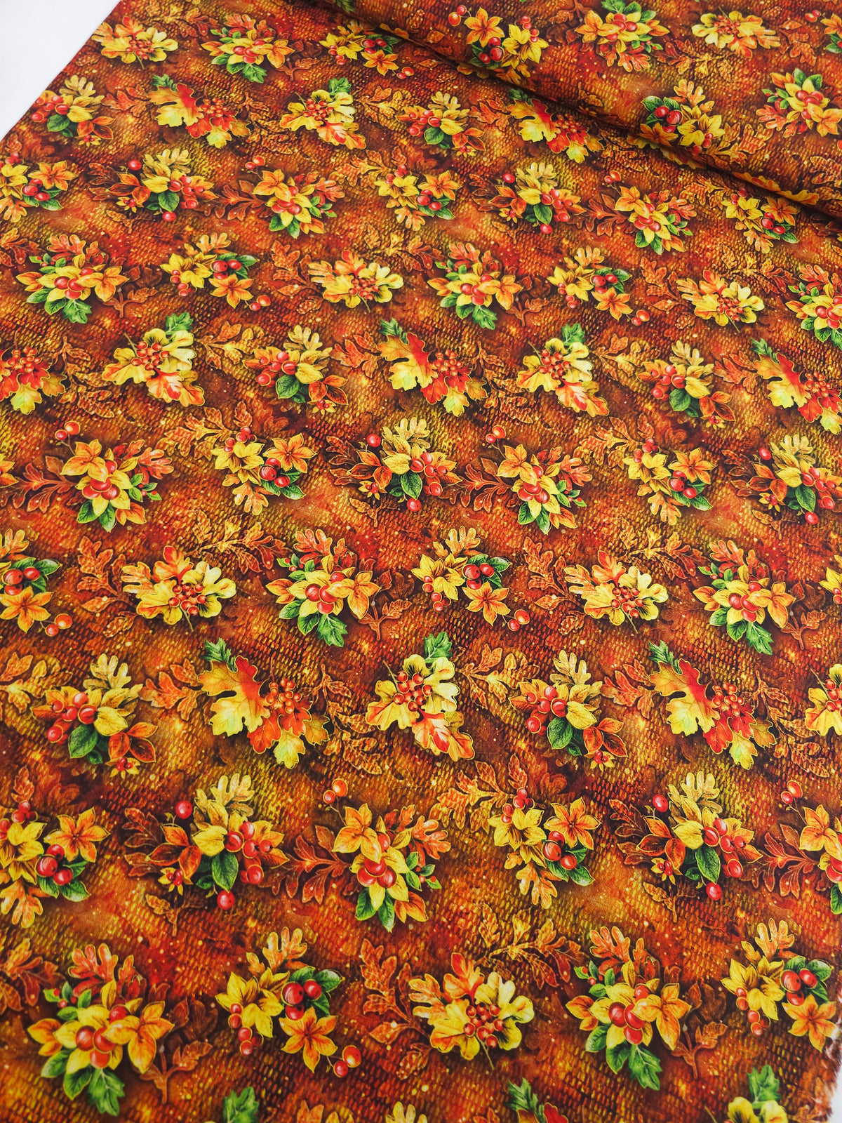 Cranberry Rustic Leaves 100% Cotton
