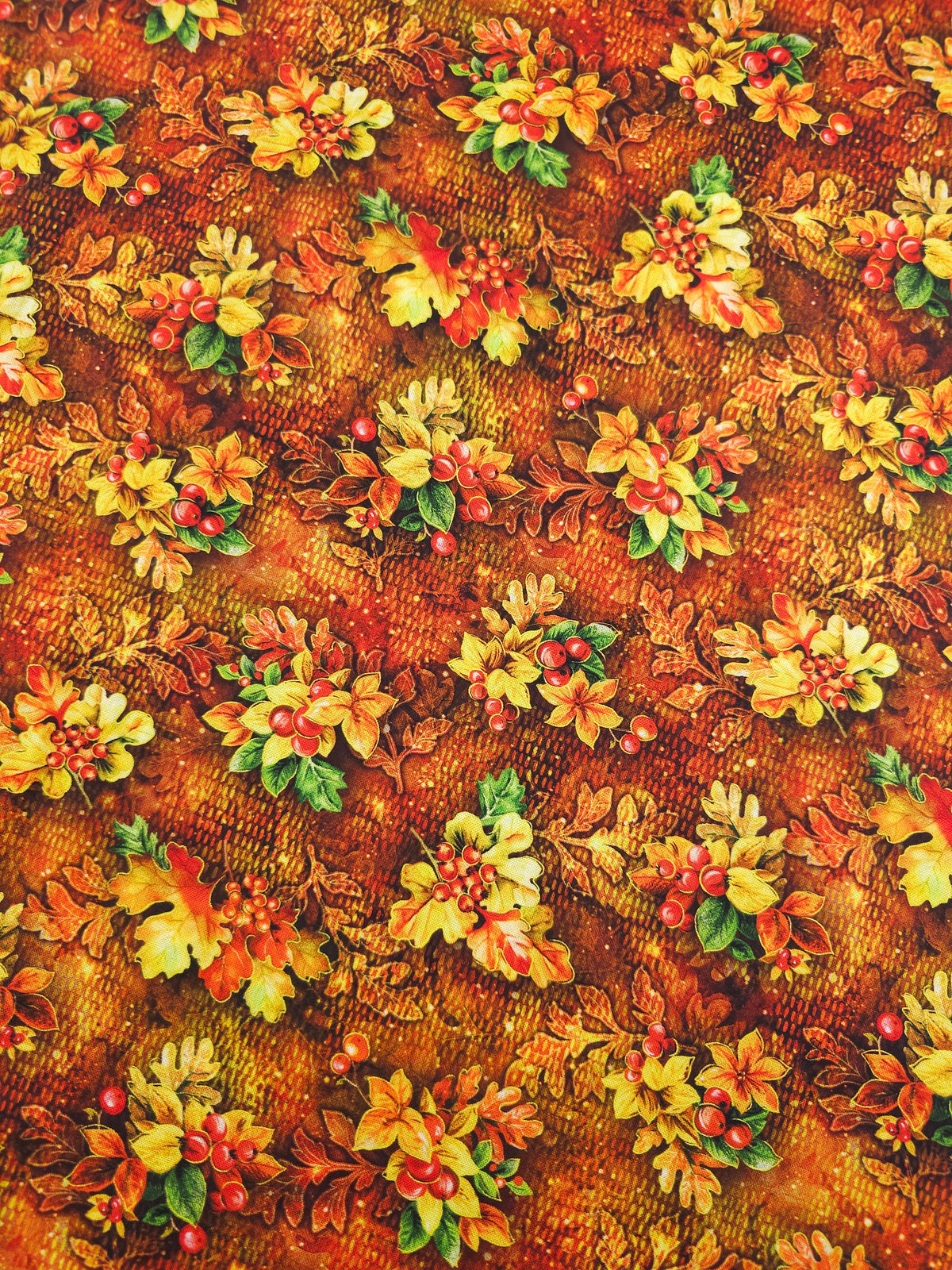 Cranberry Rustic Leaves 100% Cotton