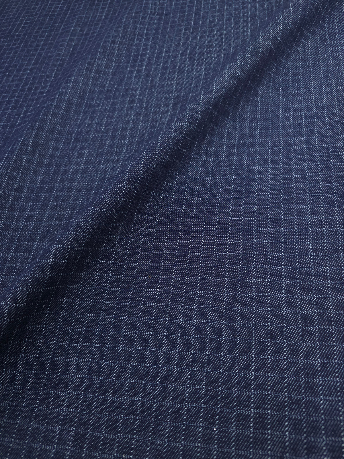 Navy Small Square Grid Denim