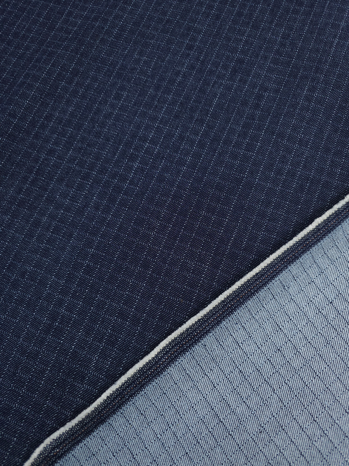 Navy Small Square Grid Denim