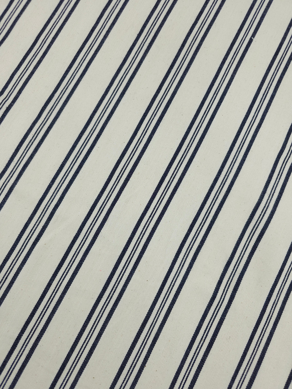 Off-White/Navy Herringbone Stripe Denim