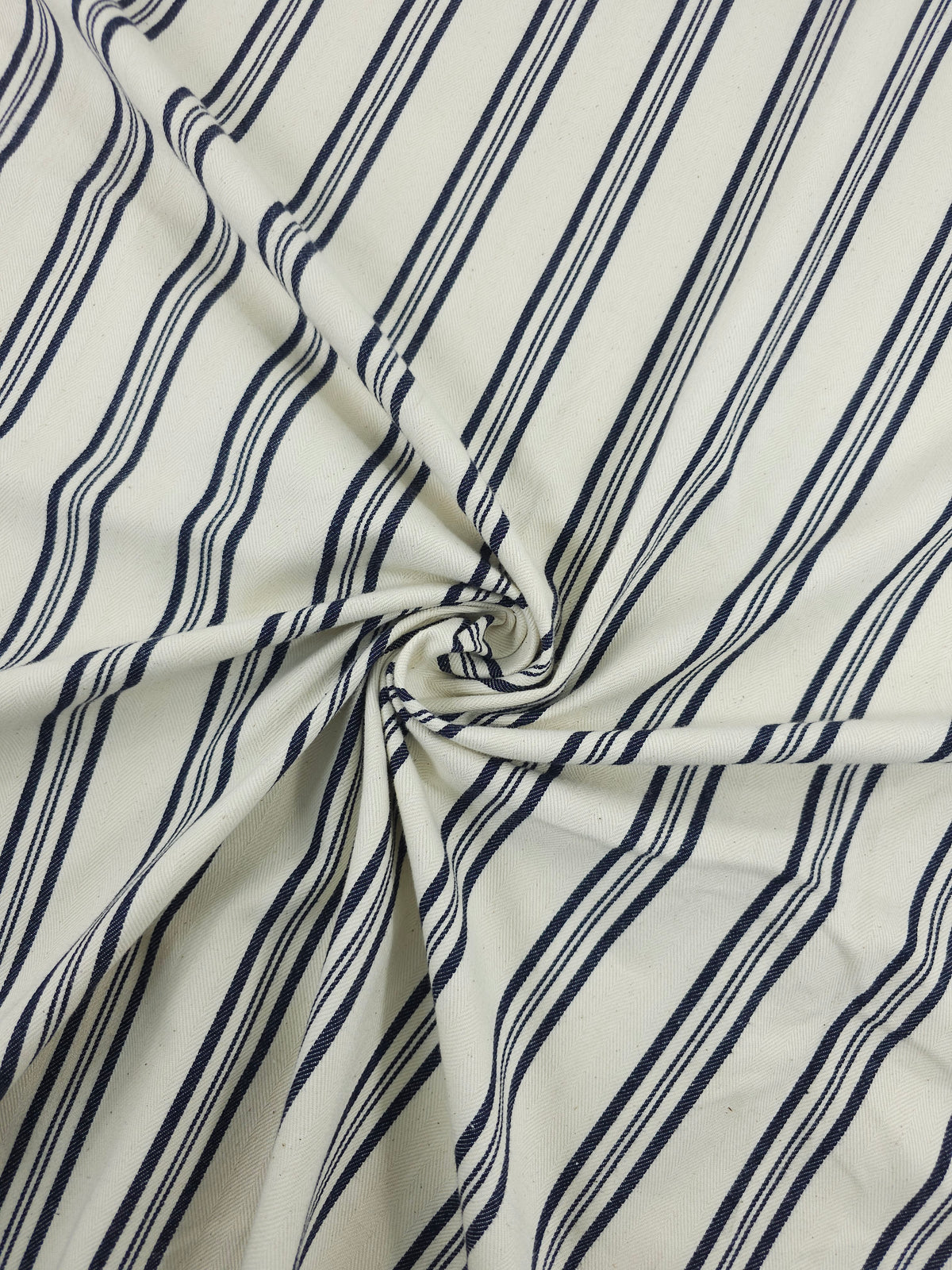 Off-White/Navy Herringbone Stripe Denim