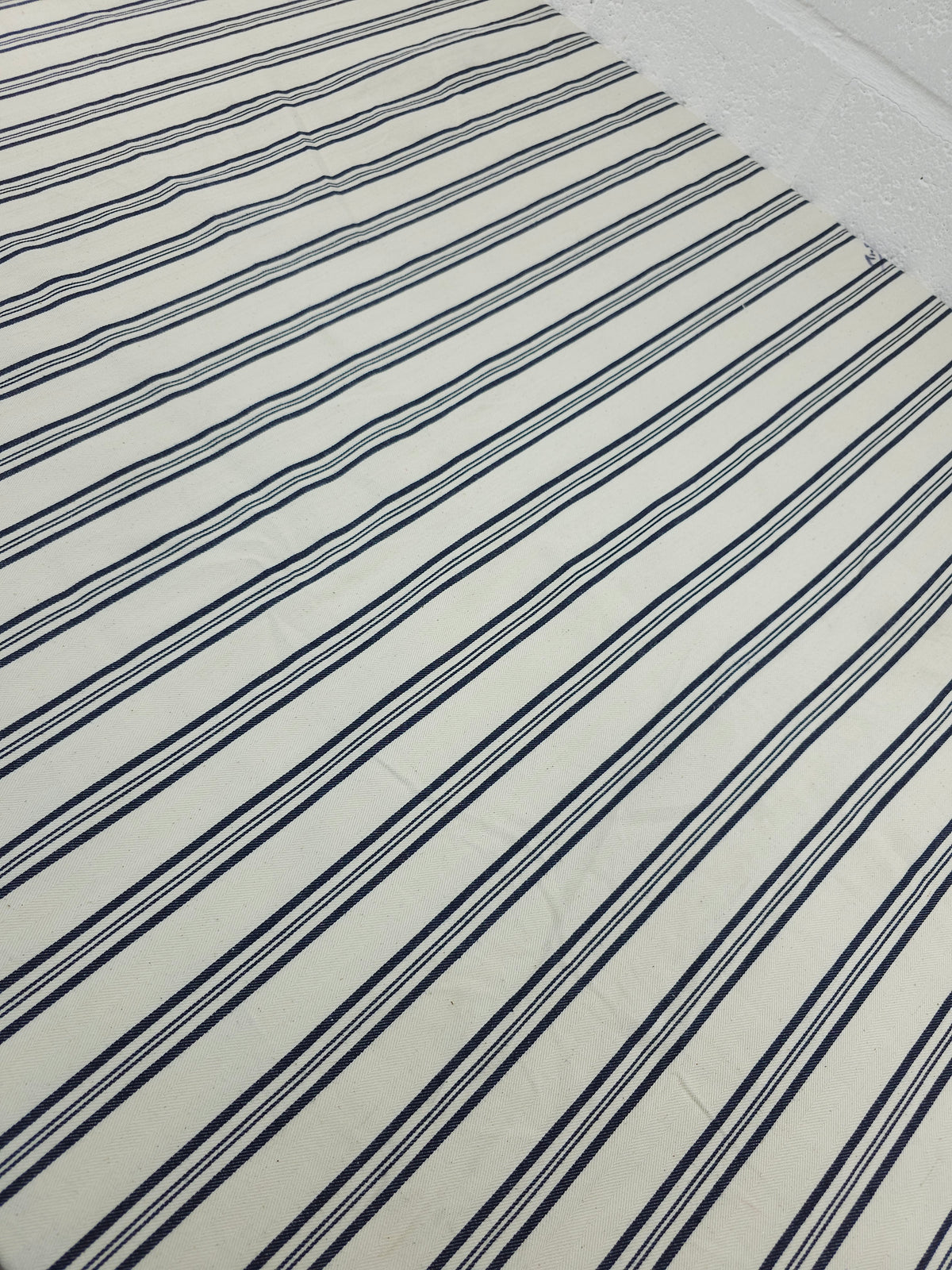 Off-White/Navy Herringbone Stripe Denim