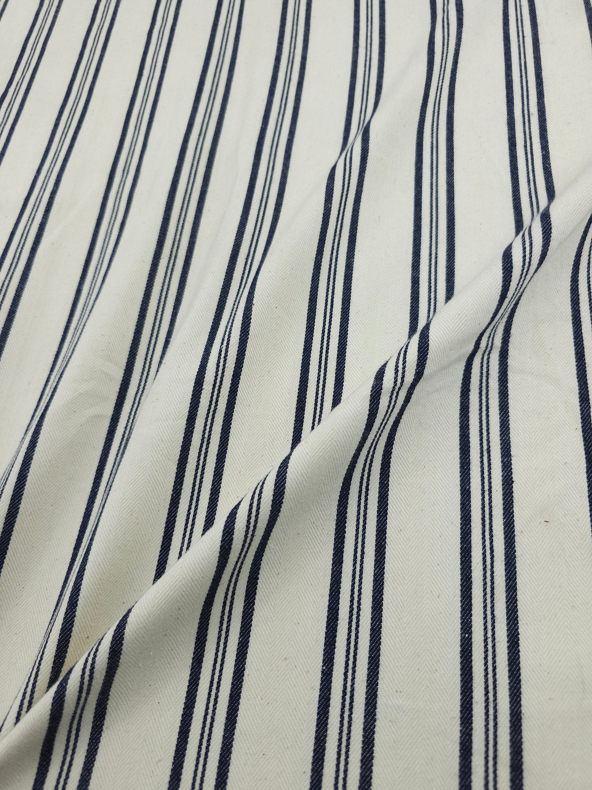 Off-White/Navy Herringbone Stripe Denim