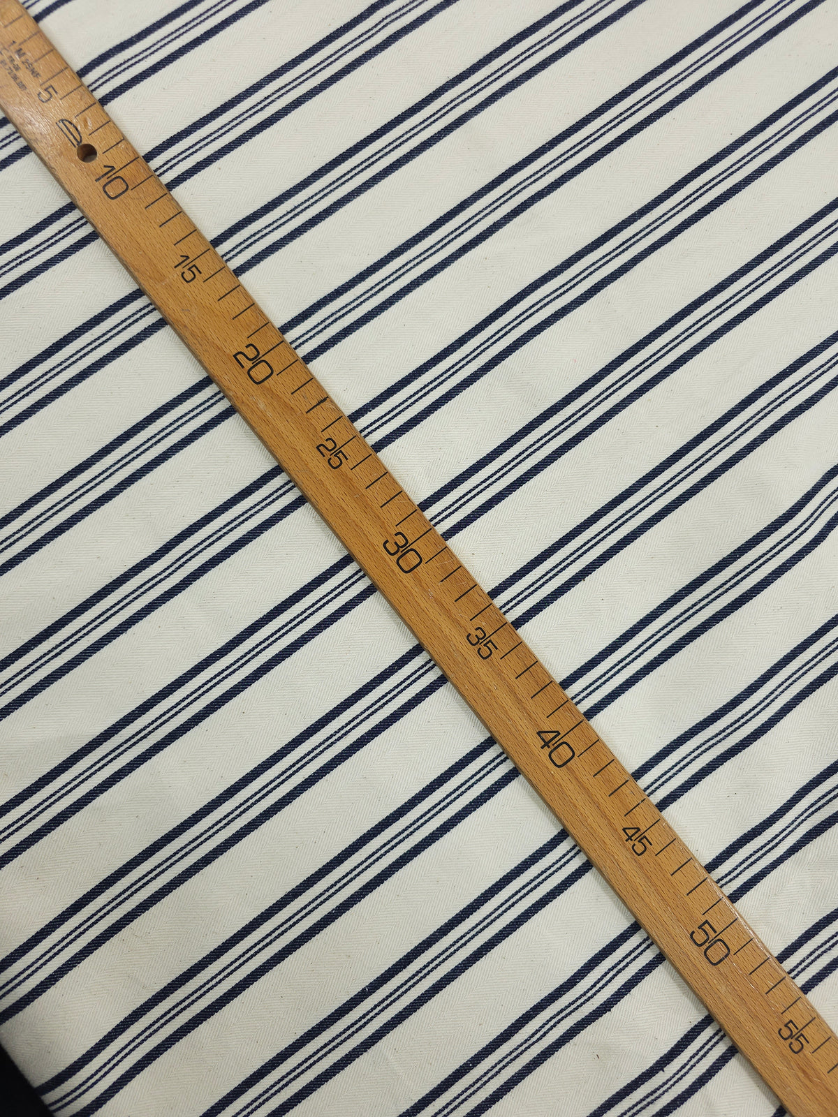 Off-White/Navy Herringbone Stripe Denim