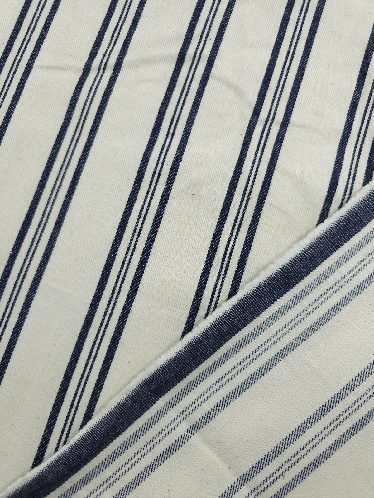 Off-White/Navy Herringbone Stripe Denim