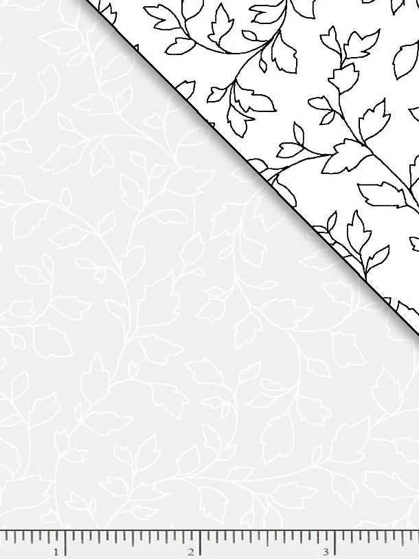 Leaf Twine Outline White On White Tonal 100% Cotton