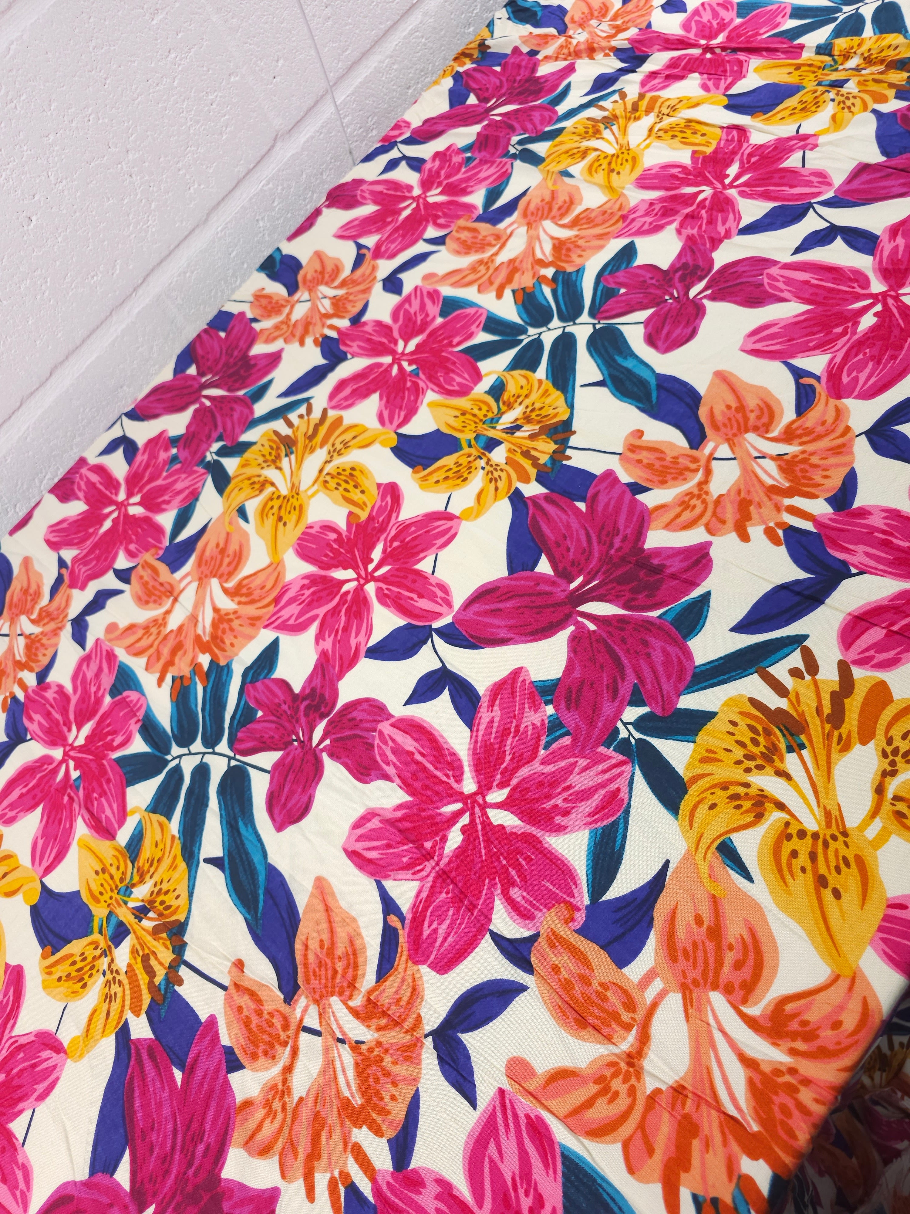 Exotic Palm Floral Viscose Linen