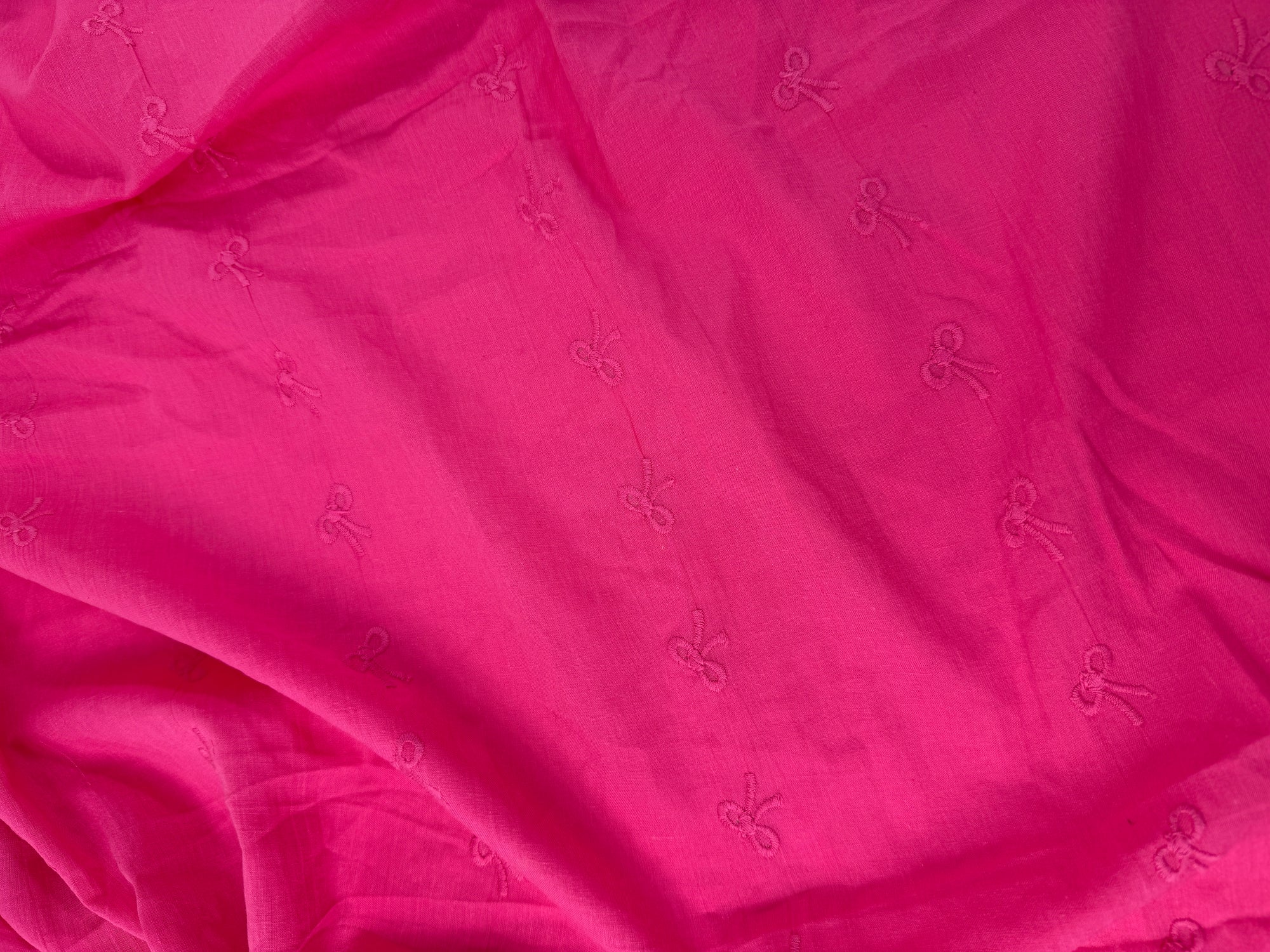 Pink Bows Cambric Cotton Broderie Anglaise