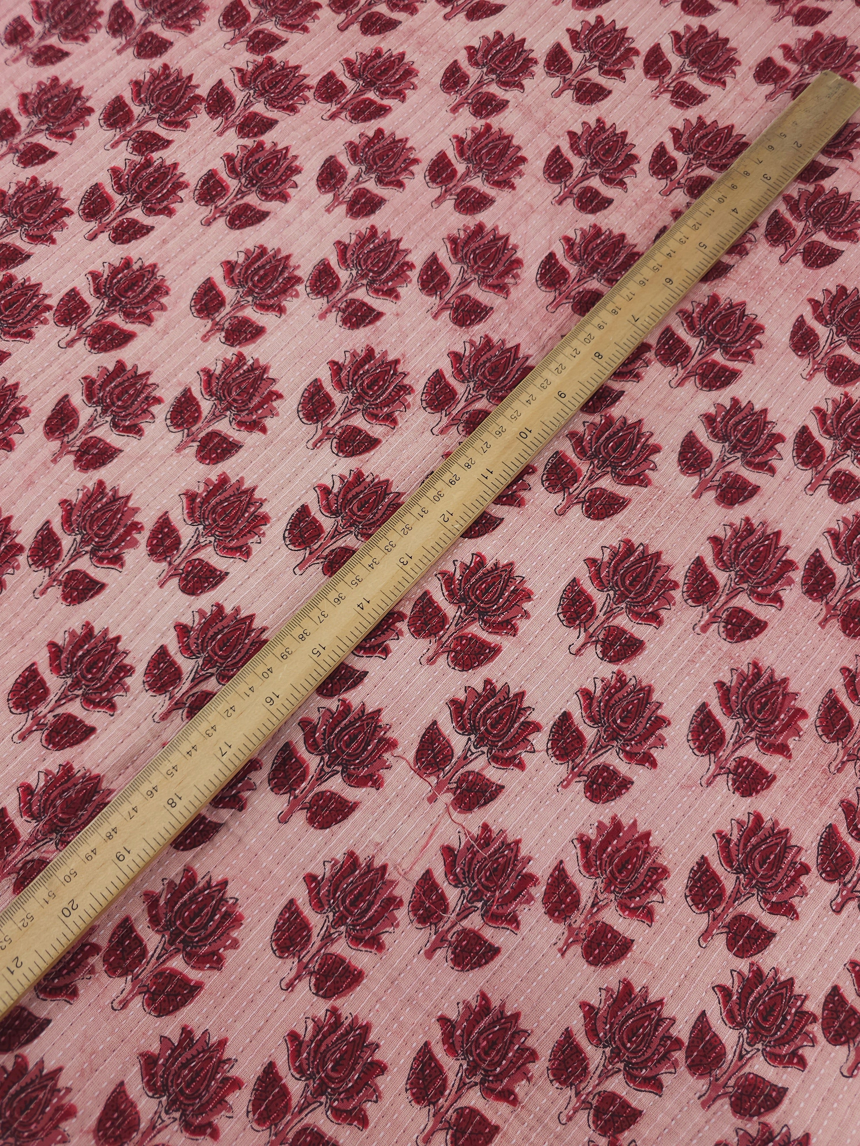 Powder Pink/Deep Red Venus Flower Quilted Block Print