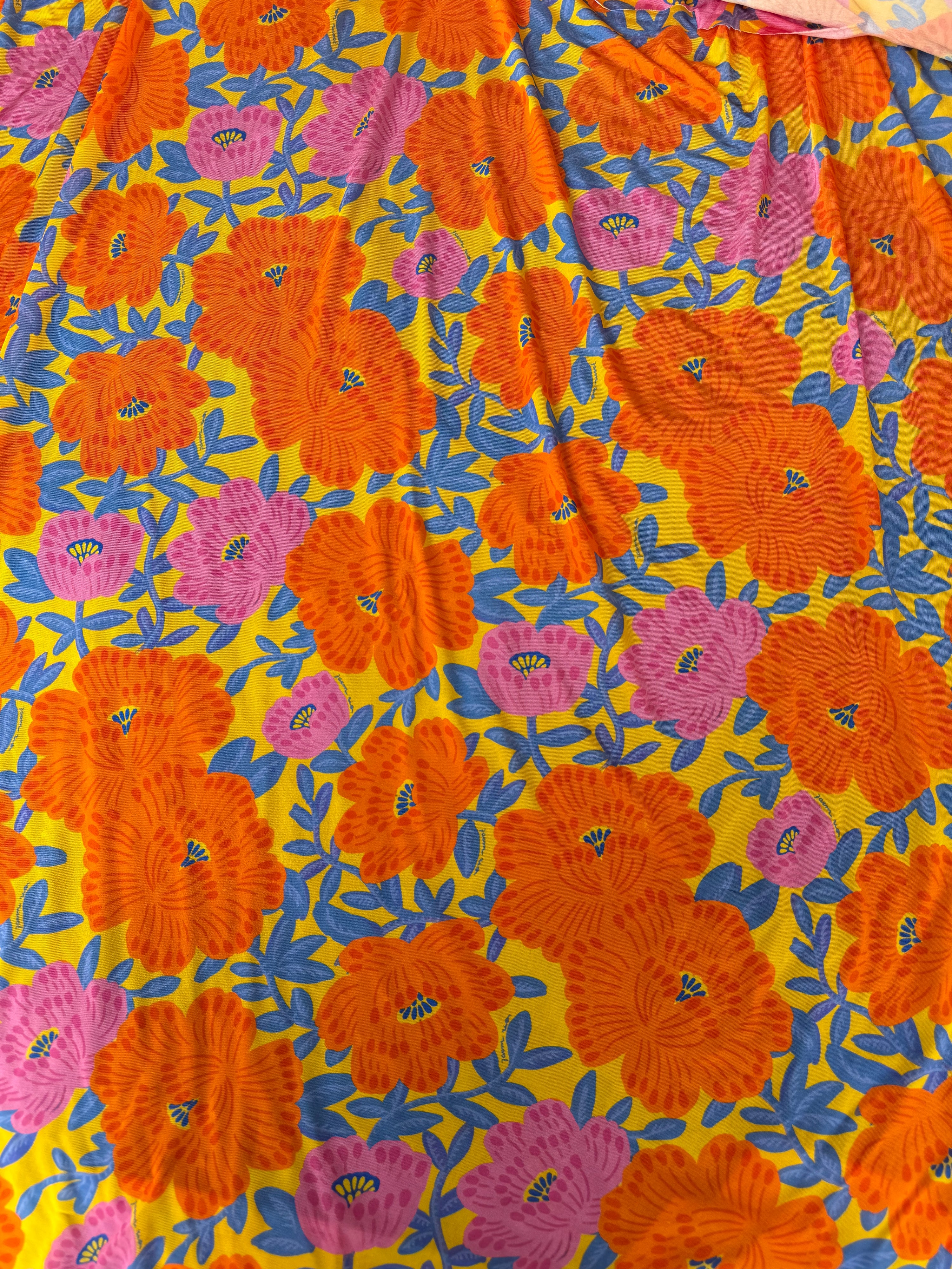 Orange/Pink Floral Lightweight Rayon Jersey