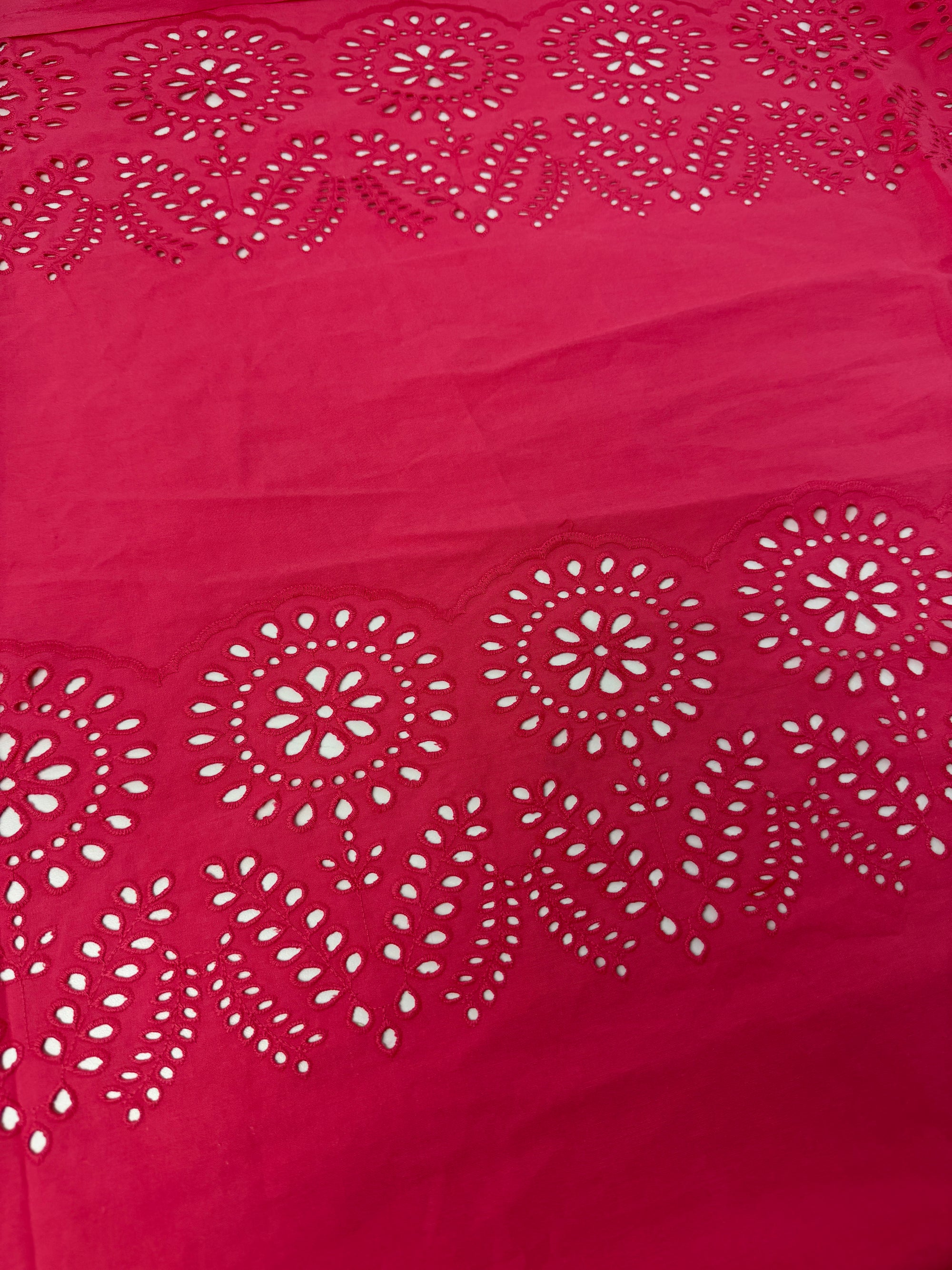 Salmon Pink Tulip Scallop Cotton Poplin Broderie Anglaise