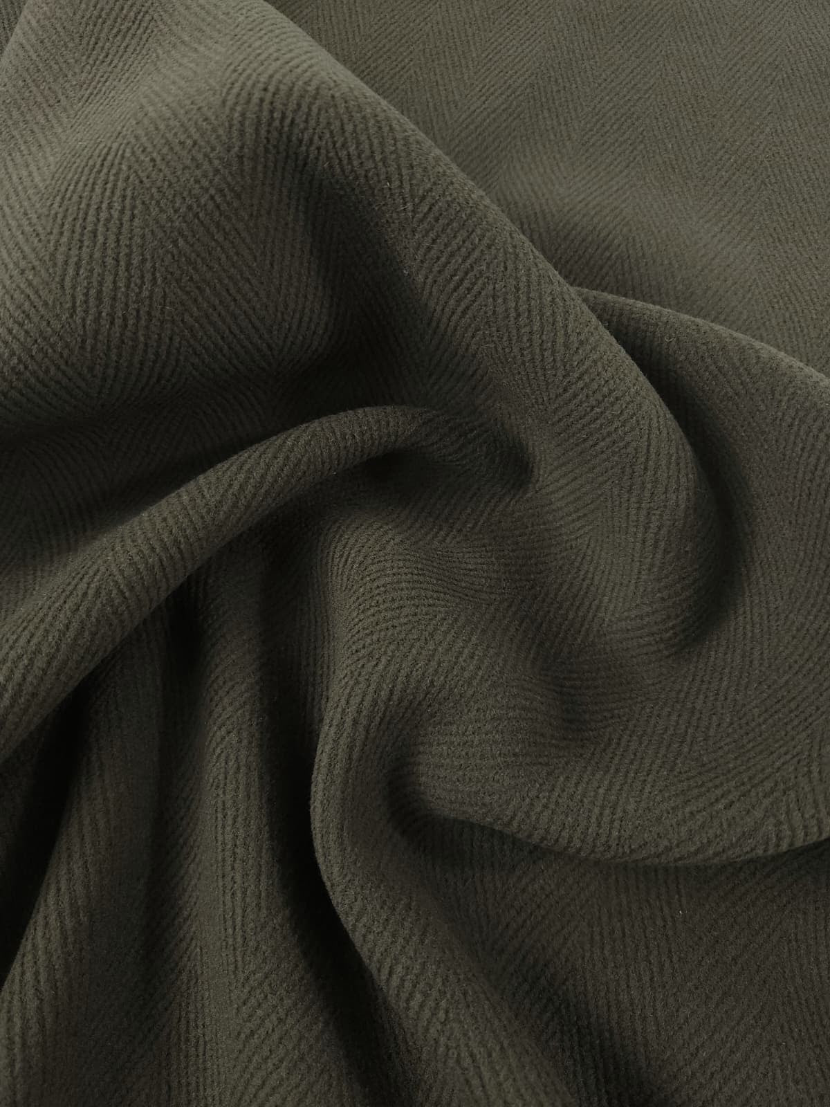 Khaki Herringbone Virgin Wool