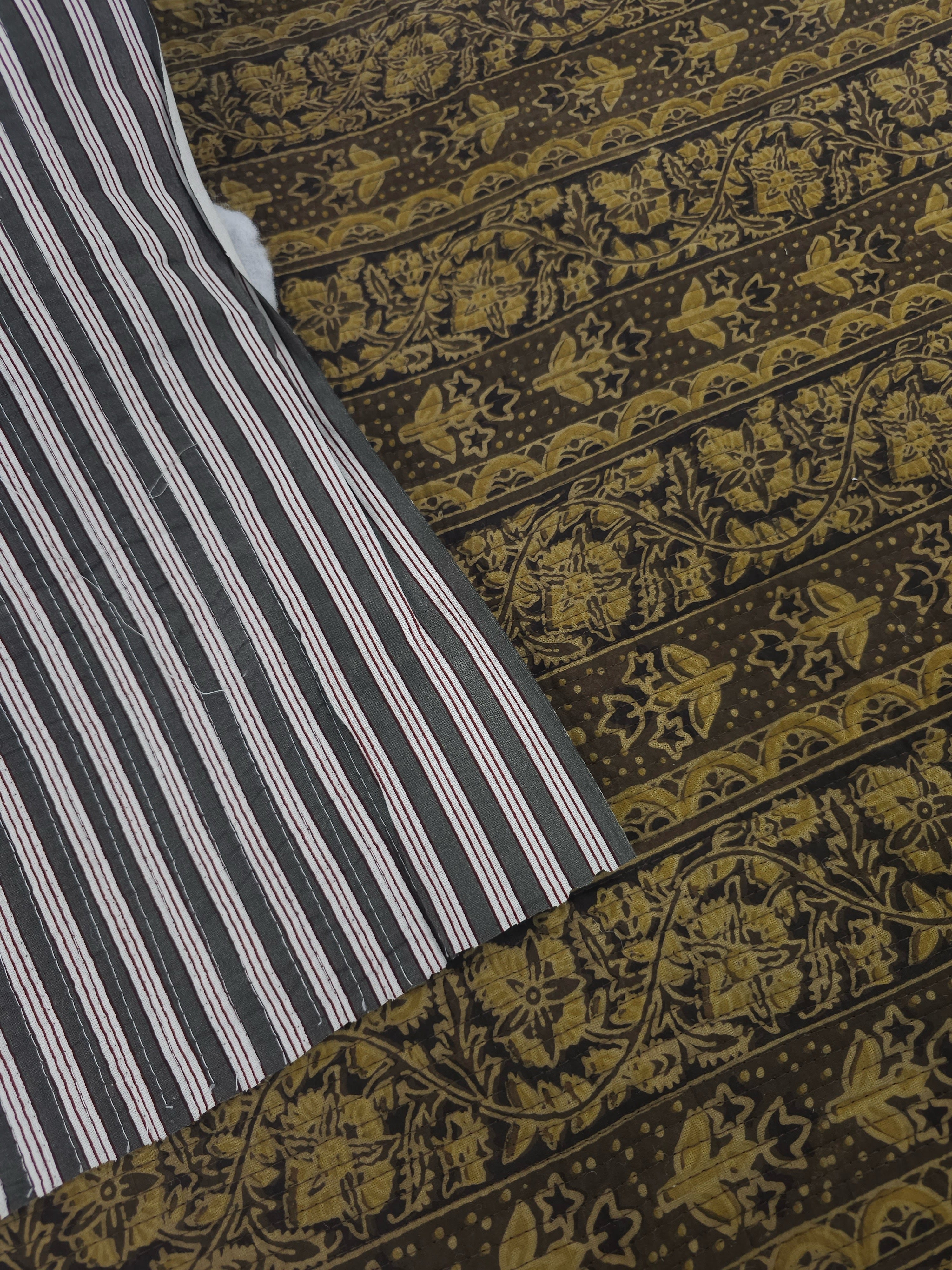 Brown/Muted Gold Vintage Stripe Quilted Block Print