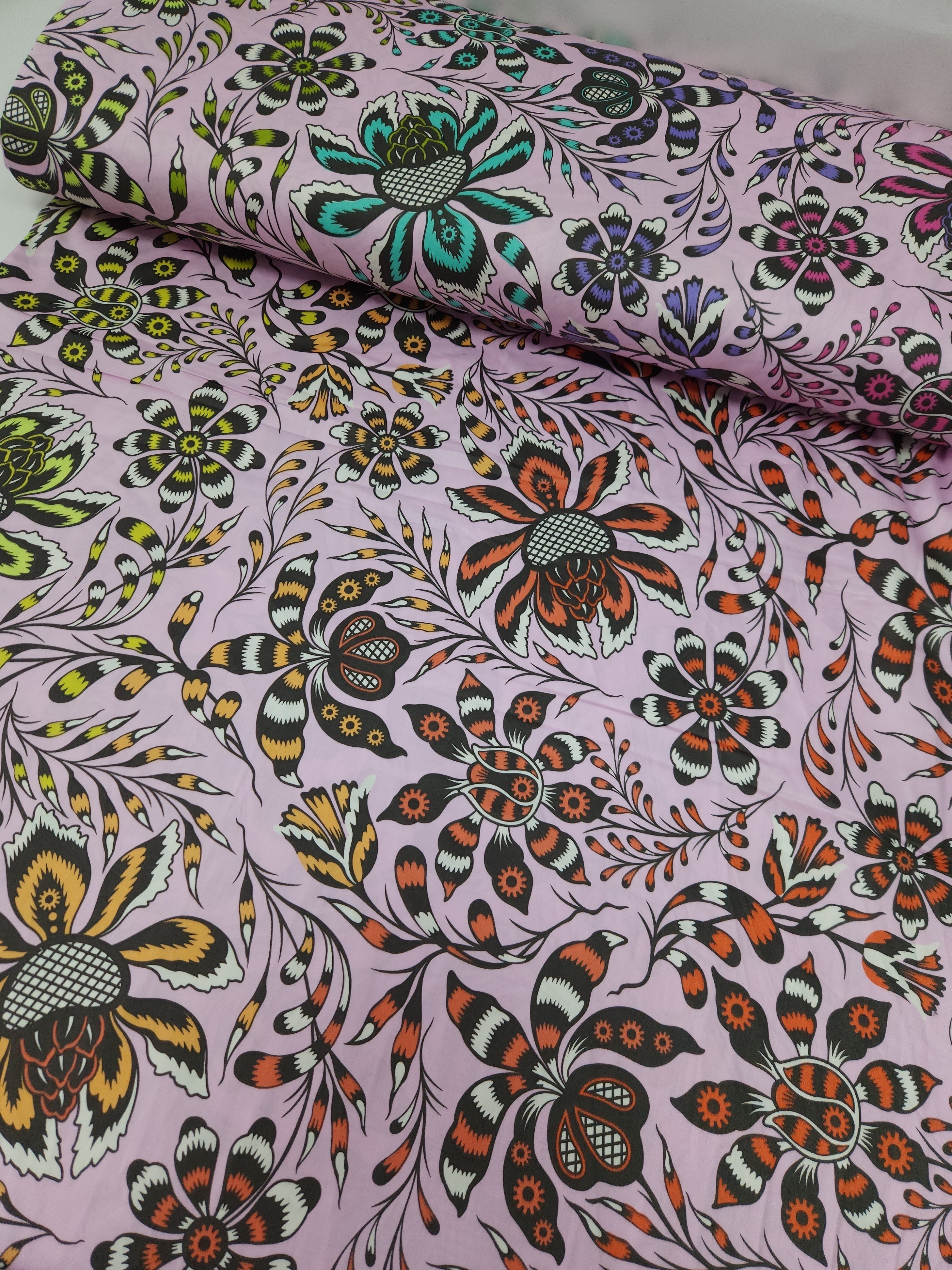 Lilac Pink Free Spirit Floral Cotton Sateen 108" - Tula Pink (Pieces)