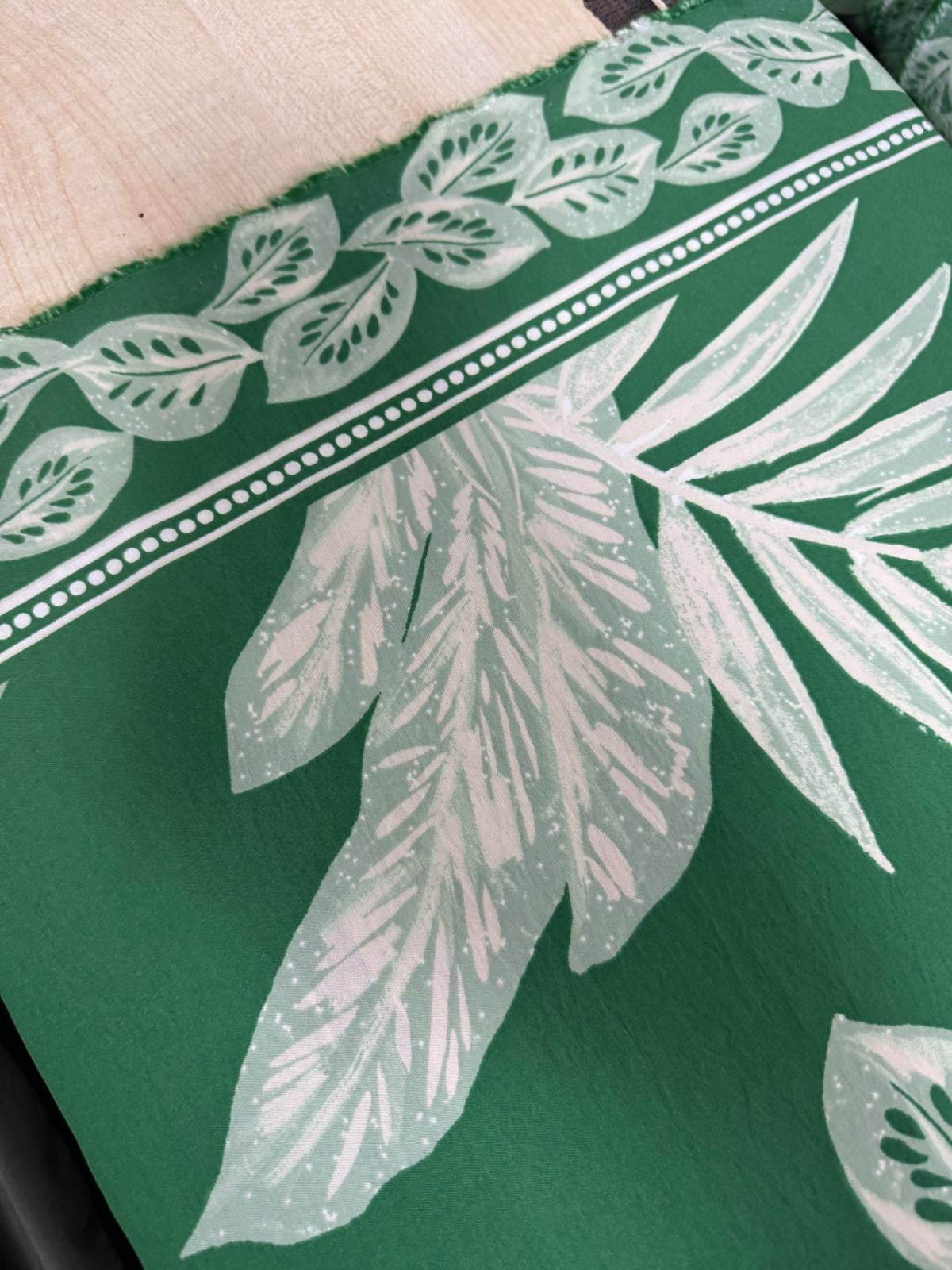 Green Palm Leaf Viscose Crepe *DEFECT*