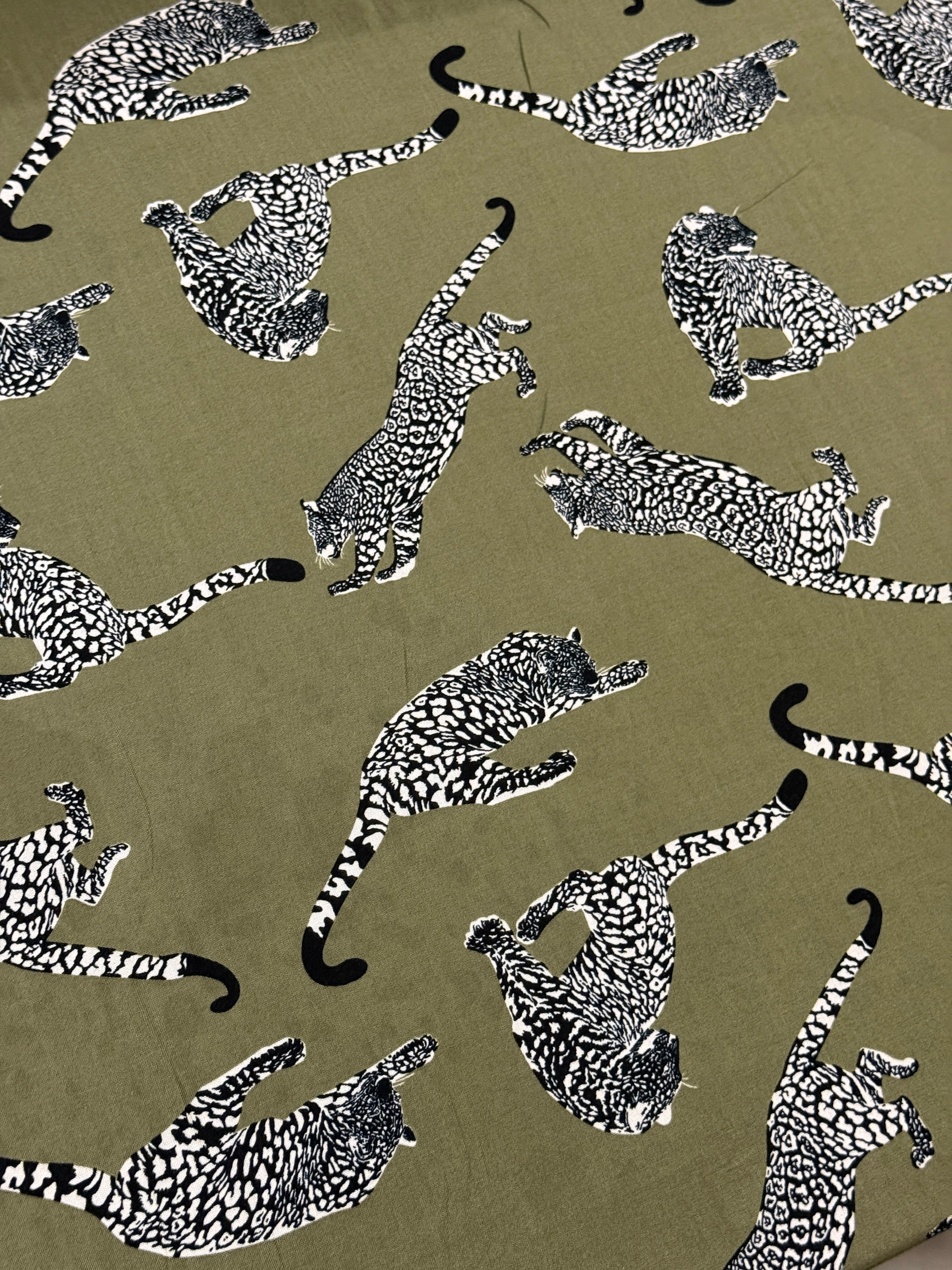 Khaki Leopard Viscose Challis
