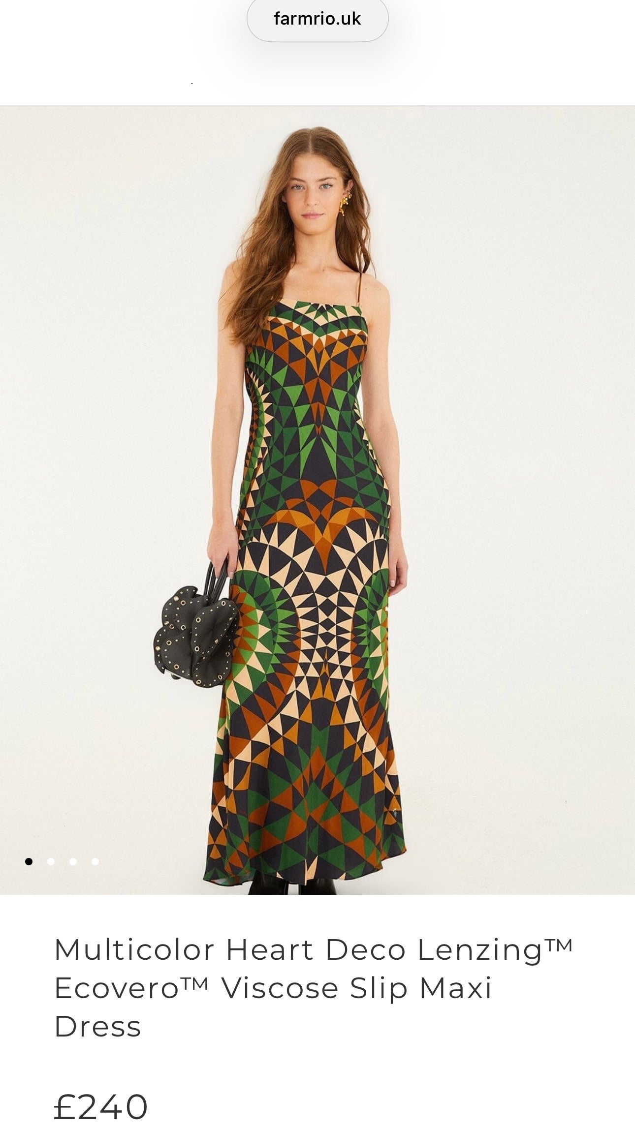 Green/Brown Geometric Twin Hearts Slinky Rayon Jersey - 1.85m Panel *Farm Rio*