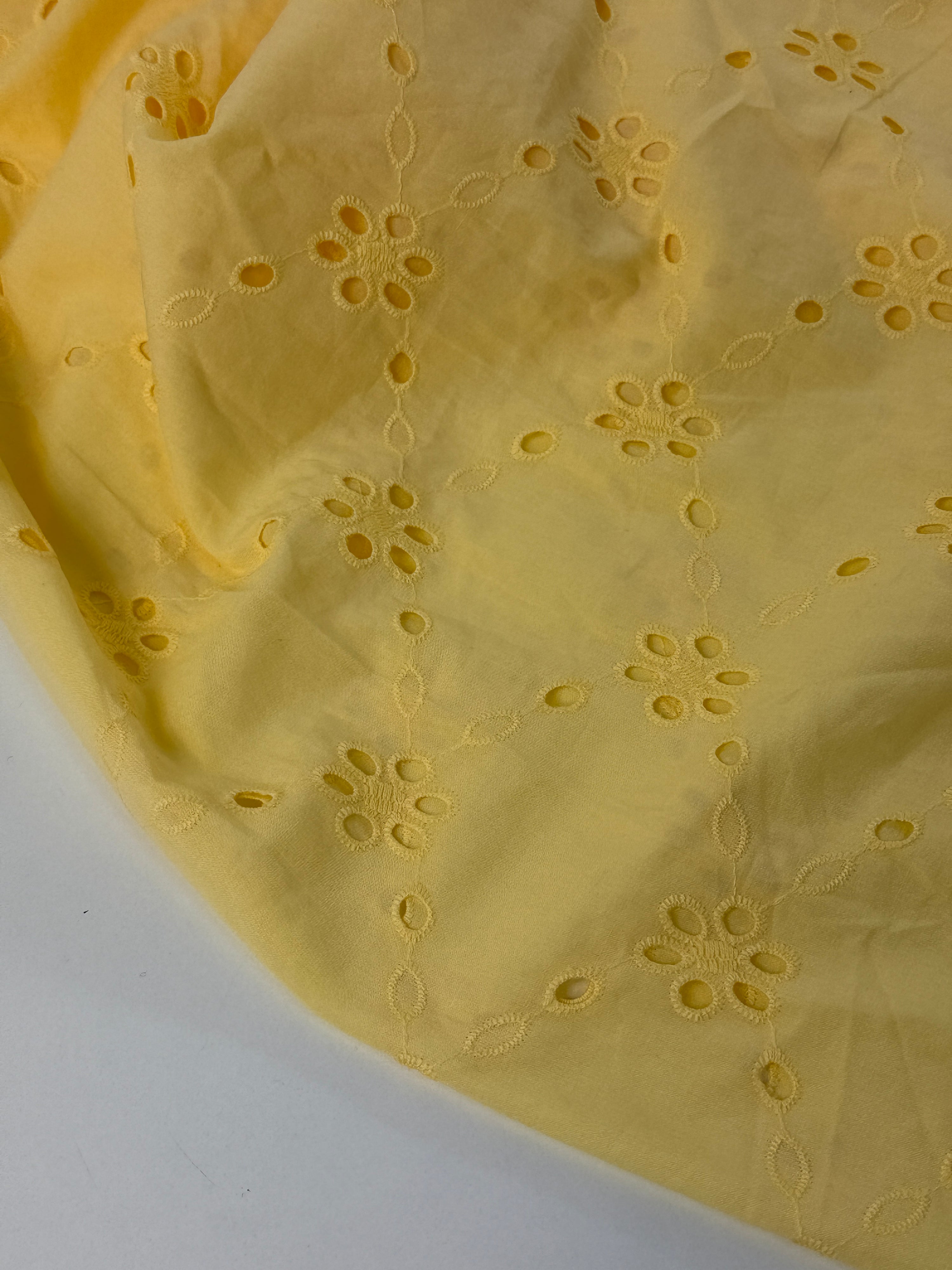 Pale Yellow Diamond Cambric Cotton Broderie Anglaise