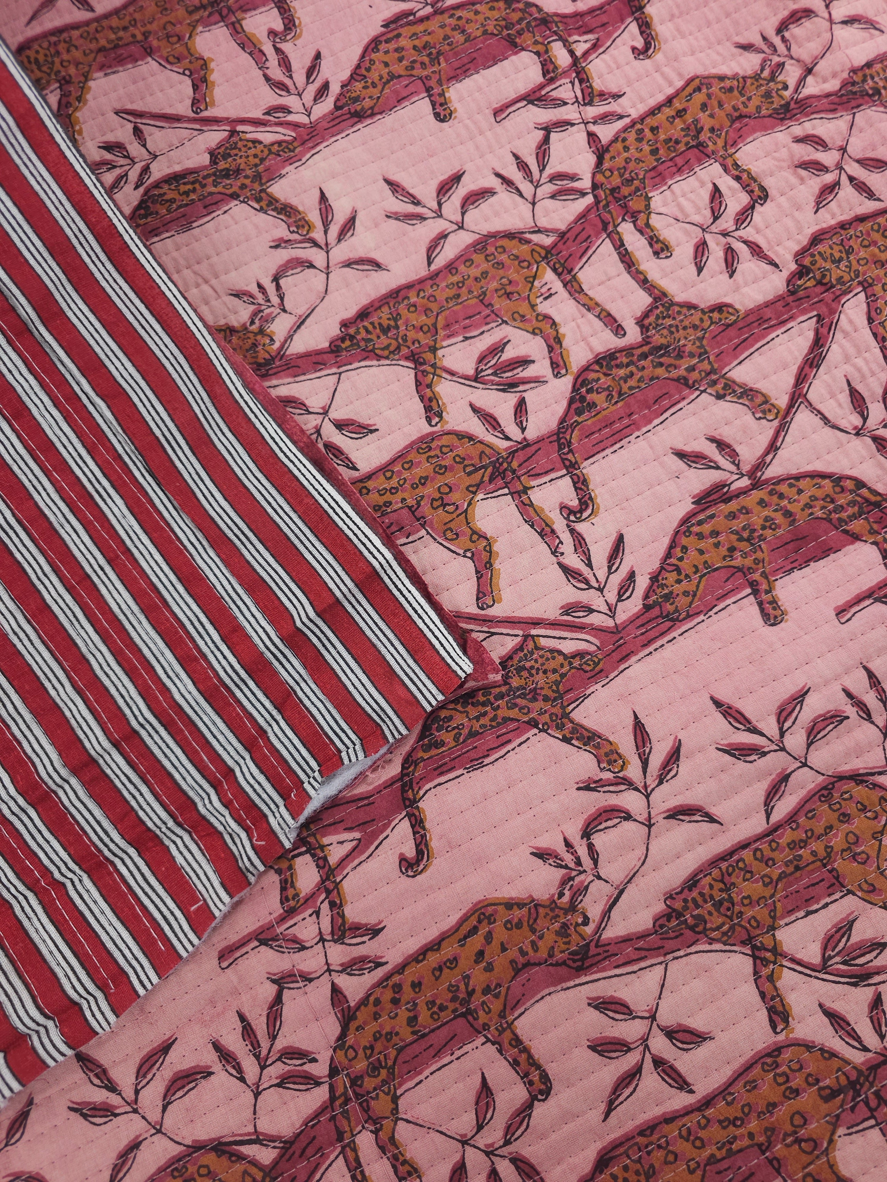 Powder Pink/Marigold Lurking Leopard Quilted Block Print