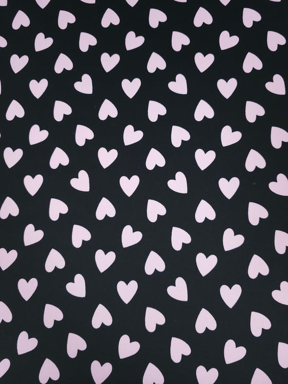 Black/Pink Heart Stretch Cotton Sateen