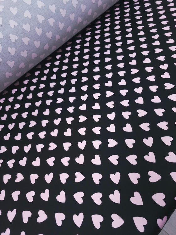 Black/Pink Heart Stretch Cotton Sateen