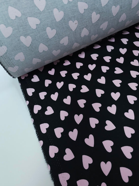 Black/Pink Heart Stretch Cotton Sateen