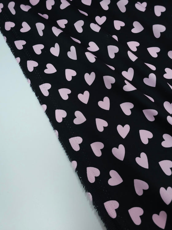 Black/Pink Heart Stretch Cotton Sateen