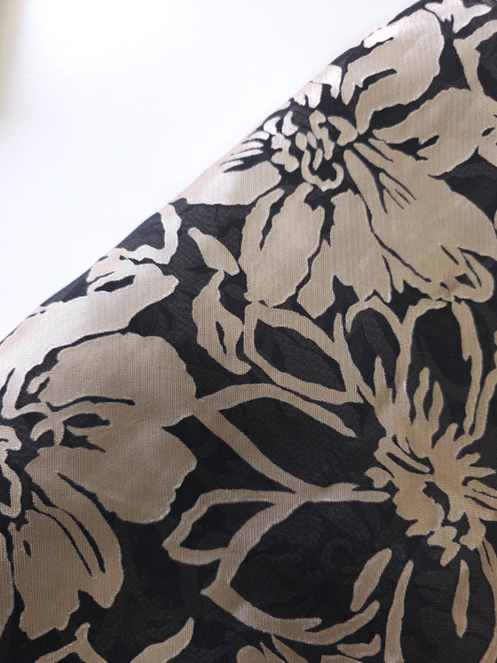 Champagne/Black Floral Jacquard Satin Burnout