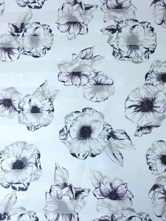 White/Clear Stripe Floral Organza