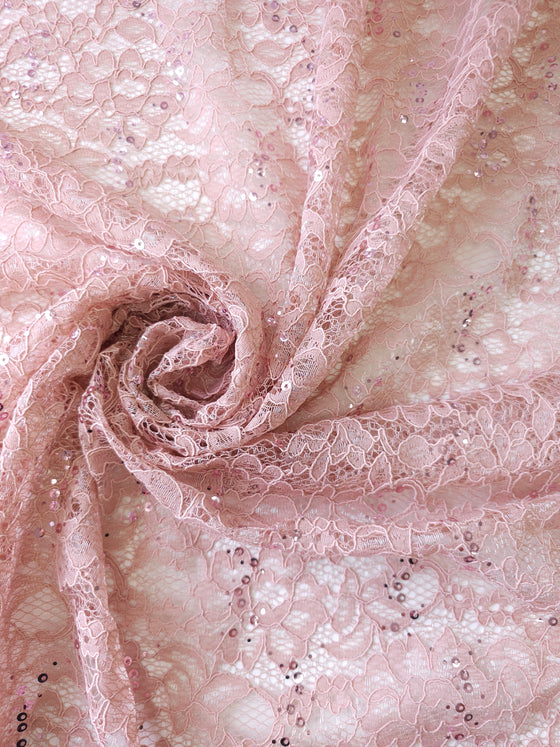 Dusky Pink Sequin Floral Lace