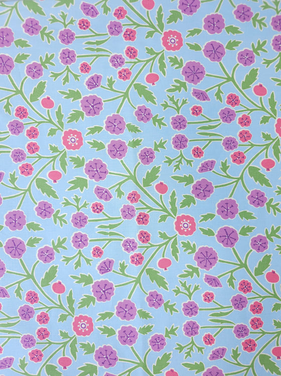 Light Blue Floral Medium-Weight Cotton