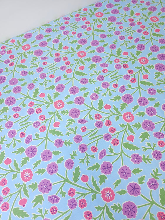 Light Blue Floral Medium-Weight Cotton