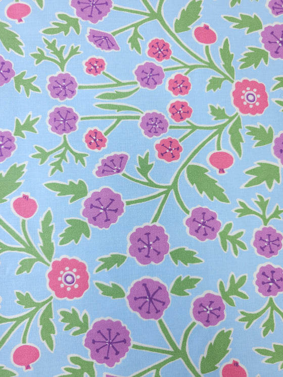 Light Blue Floral Medium-Weight Cotton