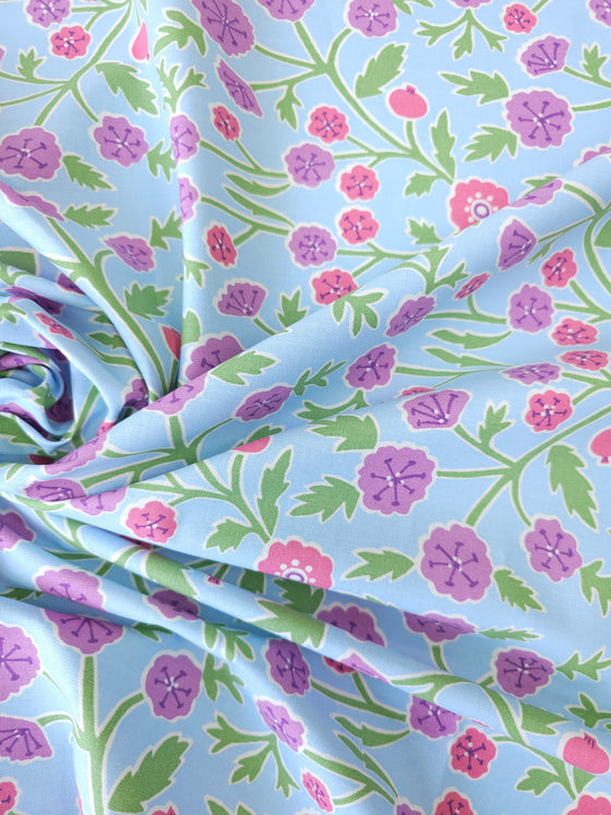 Light Blue Floral Medium-Weight Cotton